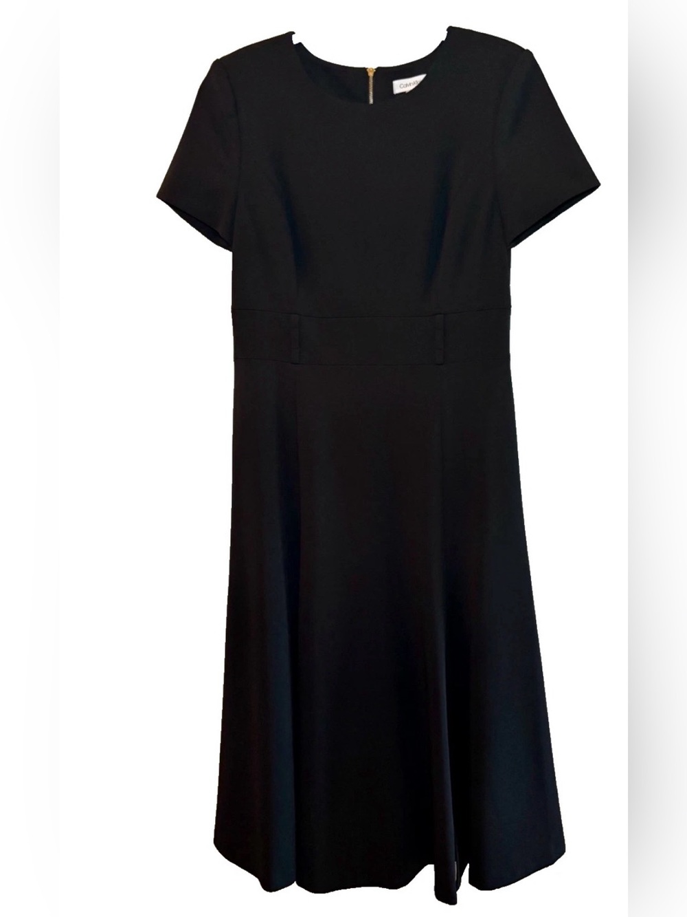 Calvin Klein Black Short-Sleeve Midi Fit-and-Flare Dress